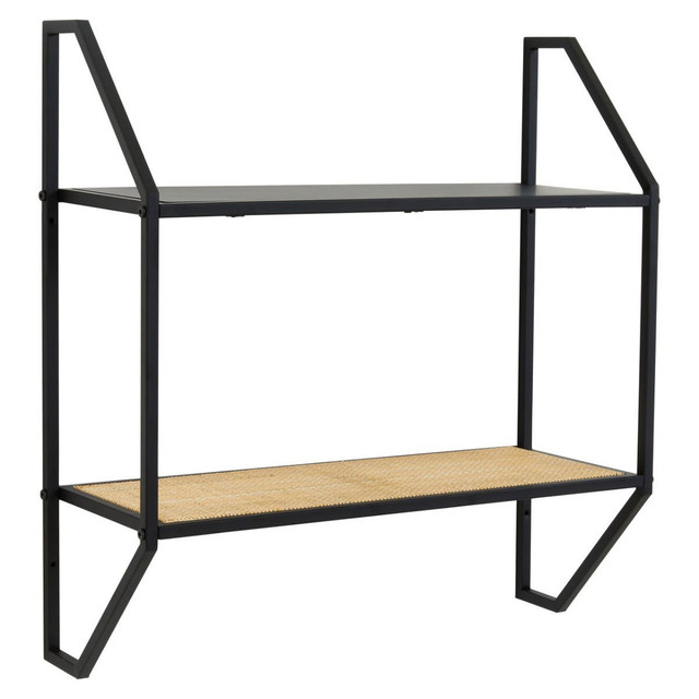 Premier Housewares Depok Two Tier Rattan And Metal Wall Shelf