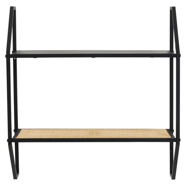 premier housewares Depok Two Tier Rattan And Metal Wall Shelf