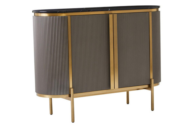 premier housewares Dervio Grey Two Door Sideboard with Black Marble Top