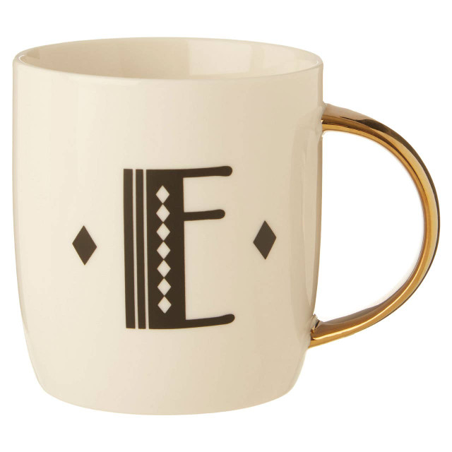 Premier Housewares Diamond Deco White Monogram Mug E