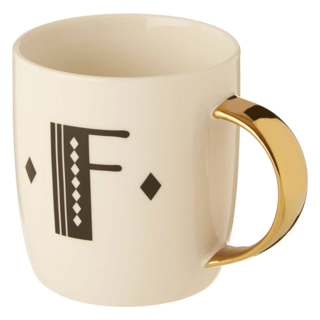 Premier Housewares Diamond Deco White Monogram Mug F