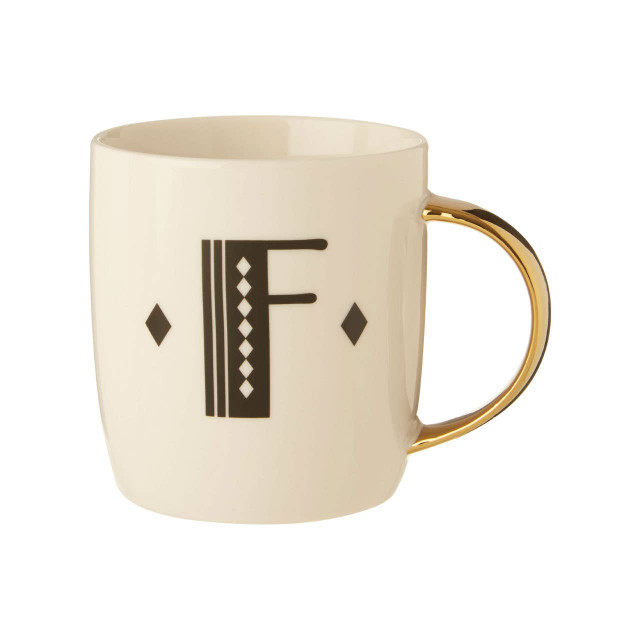 premier housewares Diamond Deco White Monogram Mug F