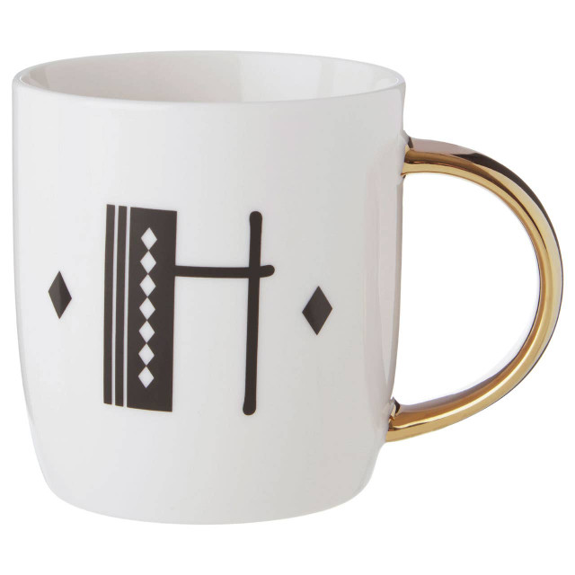 premier housewares Diamond Deco White Monogram Mug H