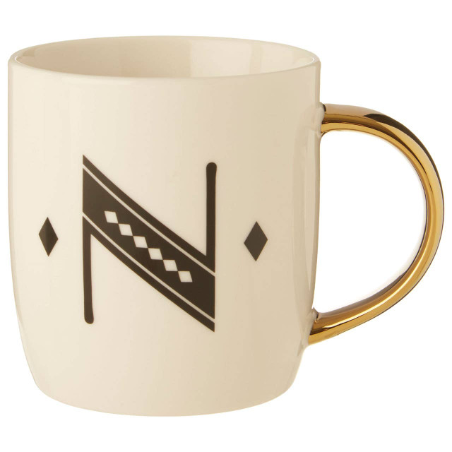 Premier Housewares Diamond Deco White Monogram Mug N