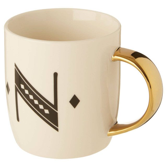 Premier Housewares Diamond Deco White Monogram Mug N