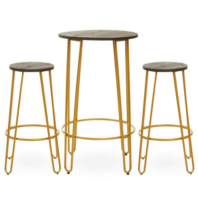 Premier Housewares District 3 Piece Gold Finish Bar Table Stool Set