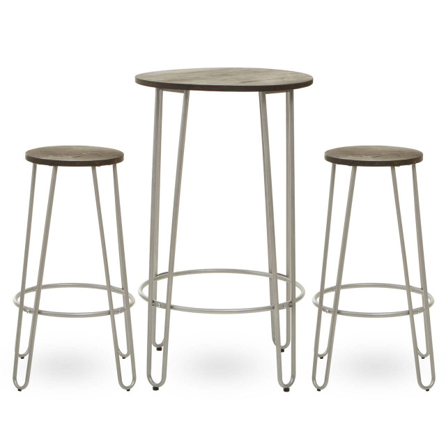 Premier Housewares District 3 Piece Silver Frame Bar Table Stool Set
