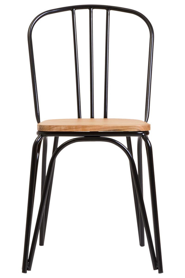 Premier Housewares District Dining Chair Elm Wood Seat With Black Finish Metal Frame