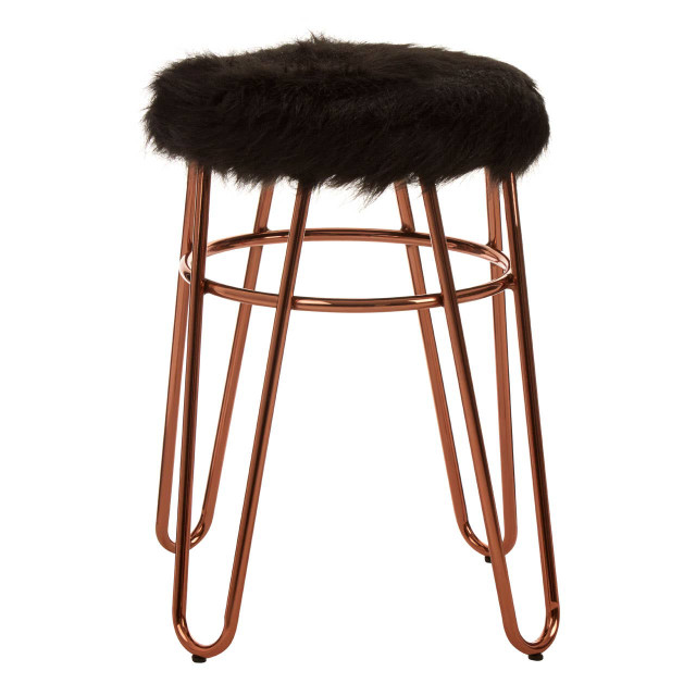 Premier Housewares District Faux Fur Rose Gold Finish Stool