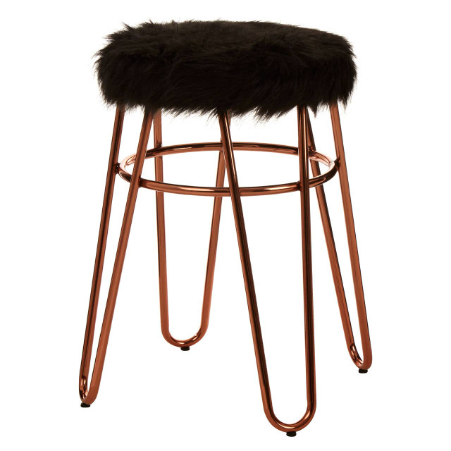 Premier Housewares District Faux Fur Rose Gold Finish Stool