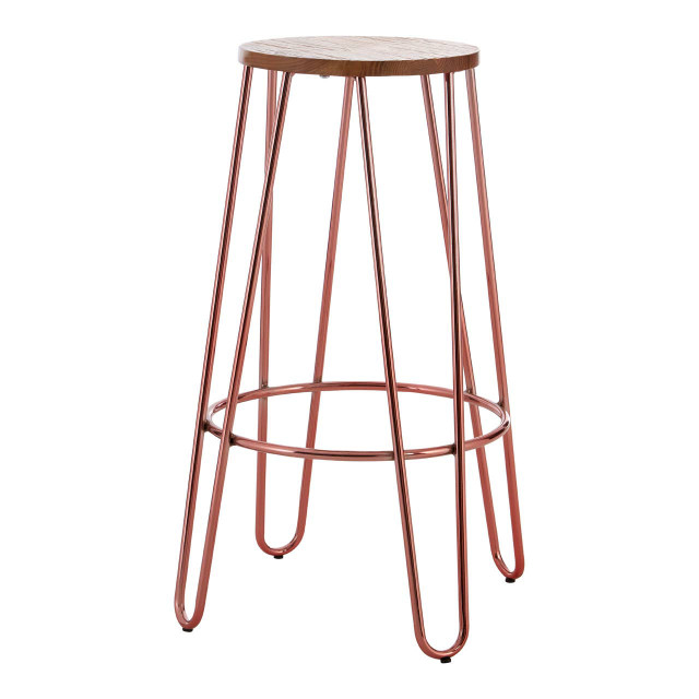 Premier Housewares District Rose Gold Finish Wooden Top Bar Stool With Metal Legs