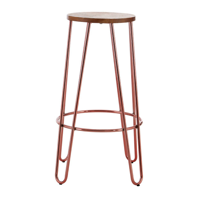 premier housewares District Rose Gold Finish Wooden Top Bar Stool With Metal Legs