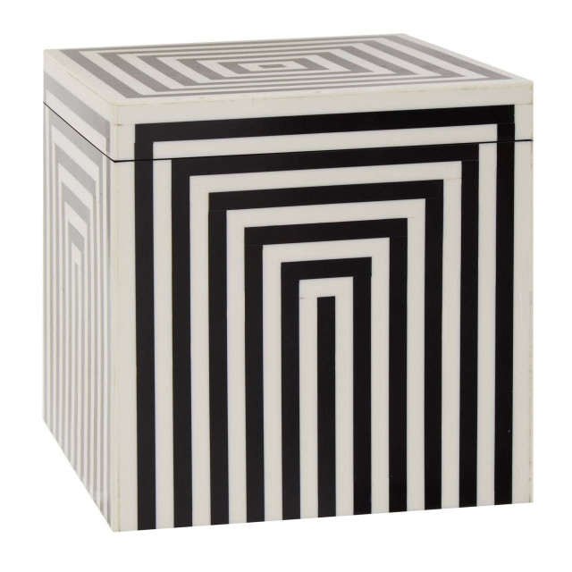 Premier Housewares Donato Large Square Black And White Stripe Trinket Box