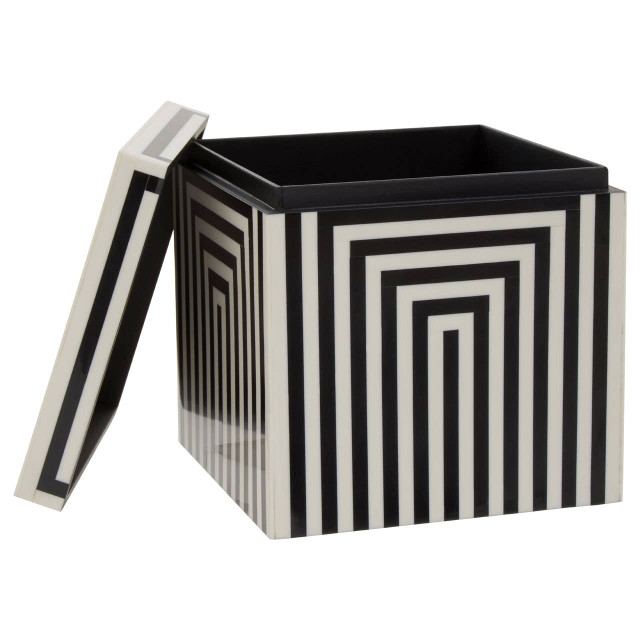 Premier Housewares Donato Large Square Black And White Stripe Trinket Box