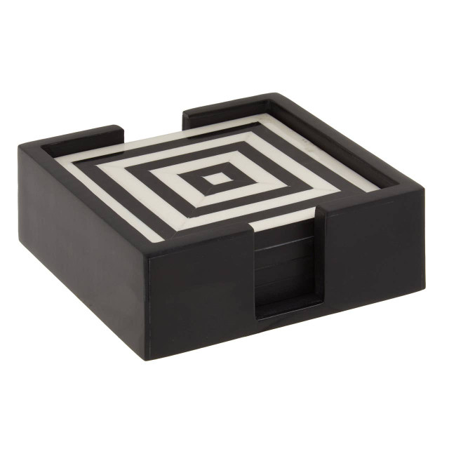Premier Housewares Donato Set Of 4 Black And White Stripe Coasters With Holder