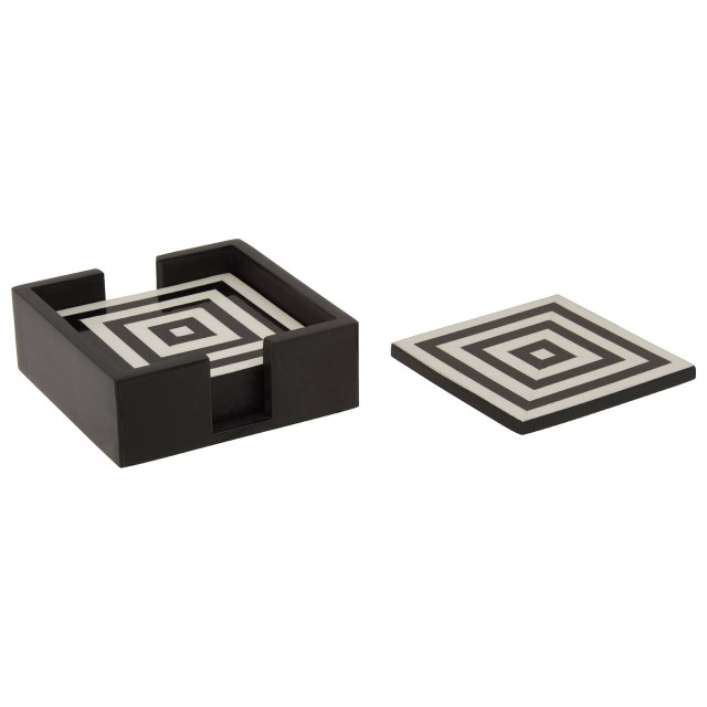 Premier Housewares Donato Set Of 4 Black And White Stripe Coasters With Holder