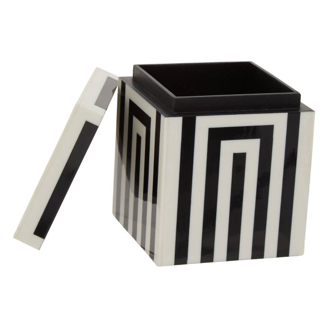 Premier Housewares Donato Small Square Black And White Stripe Trinket Box