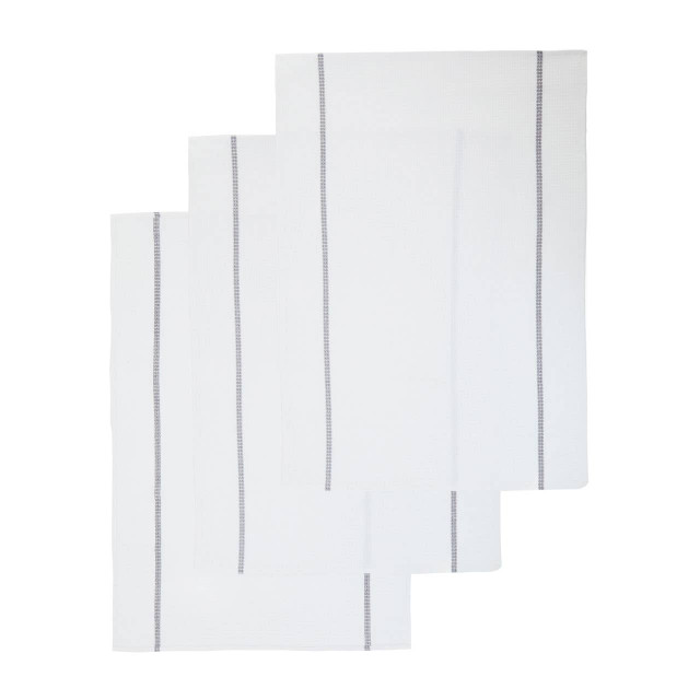 premier housewares Doro Set Of 3 White And Grey Voilet Waffle Tea Towels