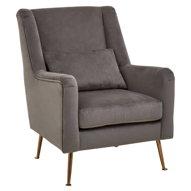 Premier Housewares Doucet Grey Velvet Chair With Gold Finish Legs