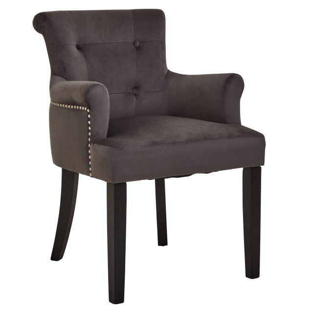 Premier Housewares Doucet Grey Velvet Chair With Ring Back