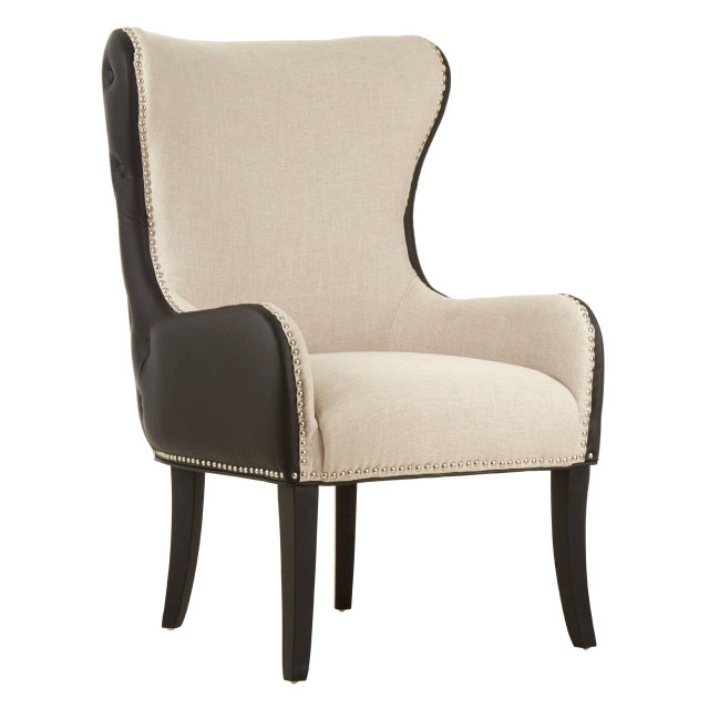 Premier Housewares Doucet Natural Fabric Chair With Black Leather Effect Back