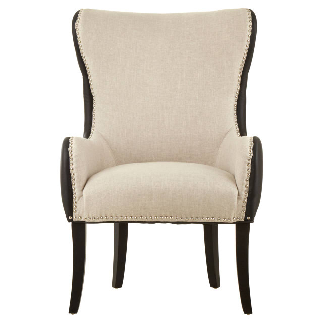 premier housewares Doucet Natural Fabric Chair with Black Leather Effect Back