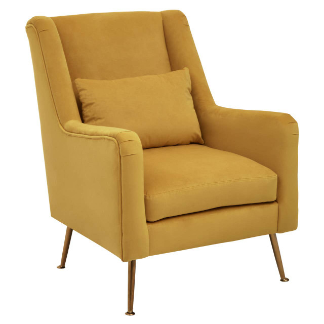 Premier Housewares Doucet Yellow Velvet Chair With Gold Finish Legs