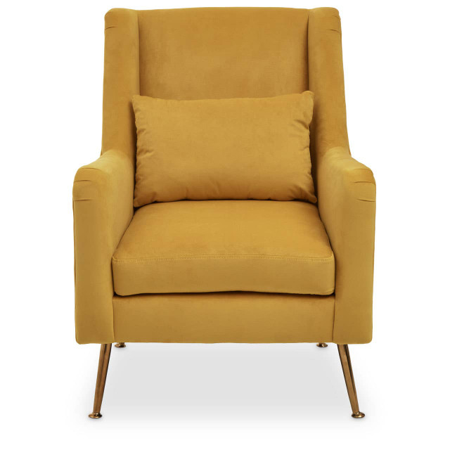 premier housewares Doucet Yellow Velvet Chair With Gold Finish Legs