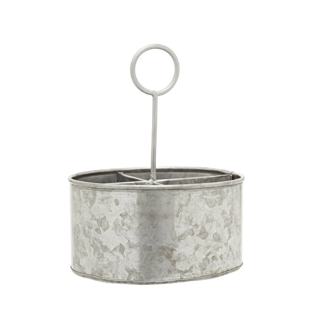 Premier Housewares Drummond Galvanised Steel 4 Compartment Round Cutlery Caddy