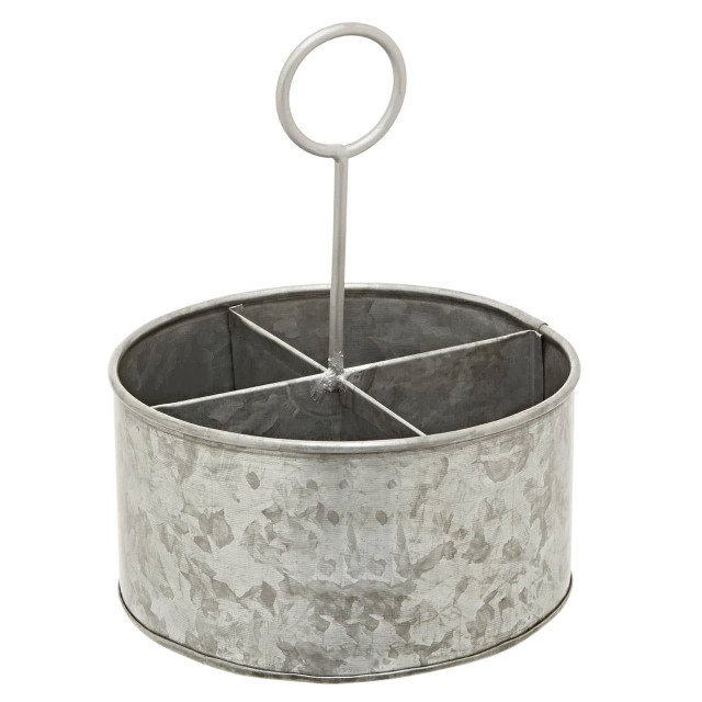 Premier Housewares Drummond Galvanised Steel 4 Compartment Round Cutlery Caddy