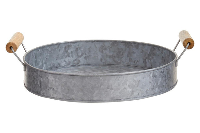 Premier Housewares Drummond Galvanised Steel Round Tray With Wood Handles