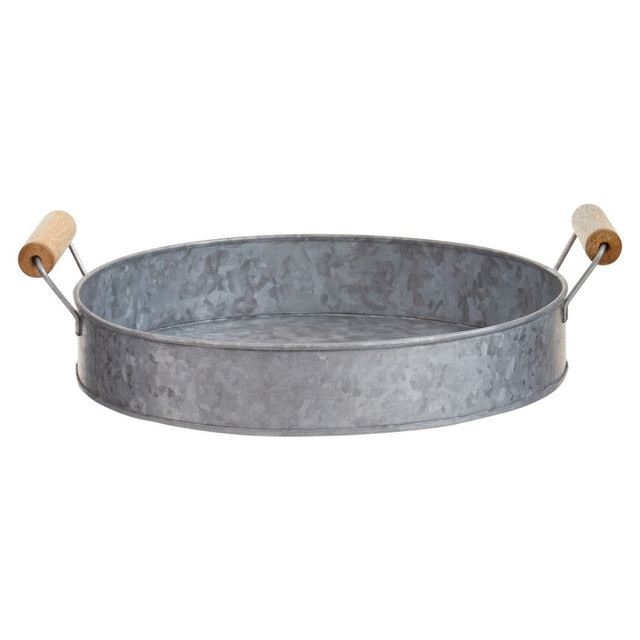 Premier Housewares Drummond Round Galvanised Steel Tray With Wood Handles