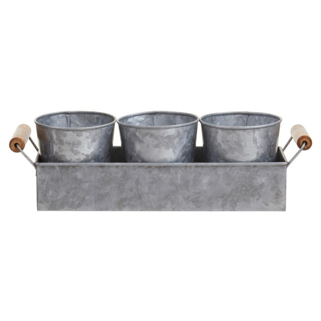 Premier Housewares Drummond Set Of 3 Galvanised Steel Flower Or Herb Pots With Tray