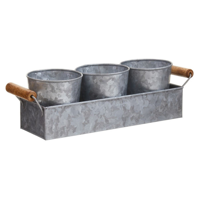 Premier Housewares Drummond Set Of 3 Galvanised Steel Flower Or Herb Pots With Tray