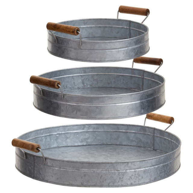 Premier Housewares Drummond Set Of Three Round Galvanised Steel Trays