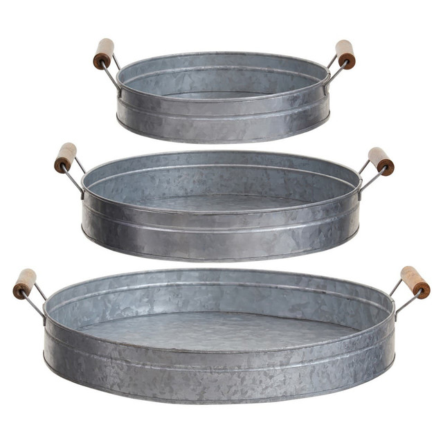premier housewares Drummond Set Of Three Round Galvanised Steel Trays