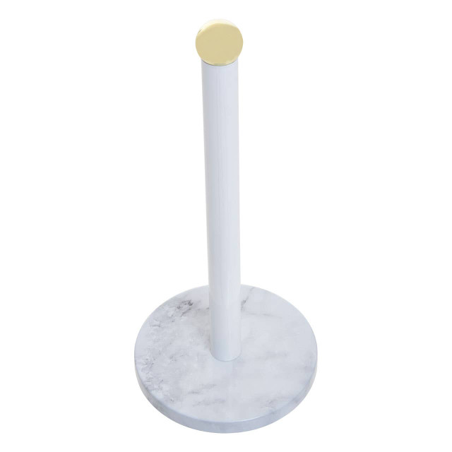 Premier Housewares Easton White Marble Effect And Gold Kitchen Roll Holder