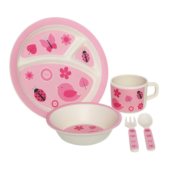 Premier Housewares Eden Kids 5 Piece Pink Bamboo Dinner Set