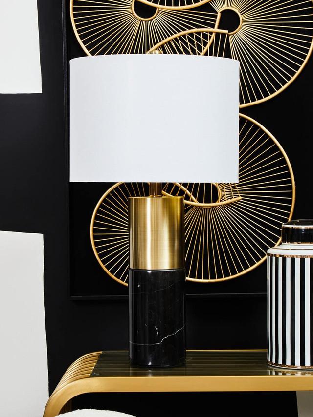 Premier Housewares Edgar Black Marble And Gold Table Lamp