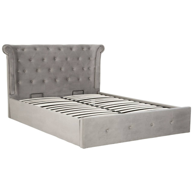 Premier Housewares Edison Grey Brushed Velvet Ottoman King Bed