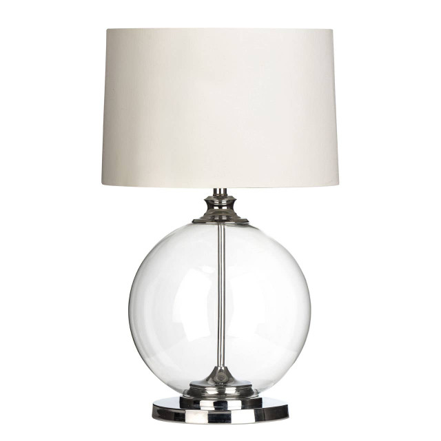 premier housewares Edna Round Glass Table Lamp with White Linen Shade