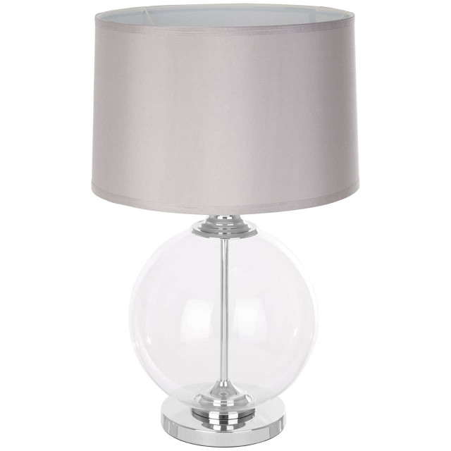 Premier Housewares Edna Small Clear Glass Table Lamp With Silver Silk Shade