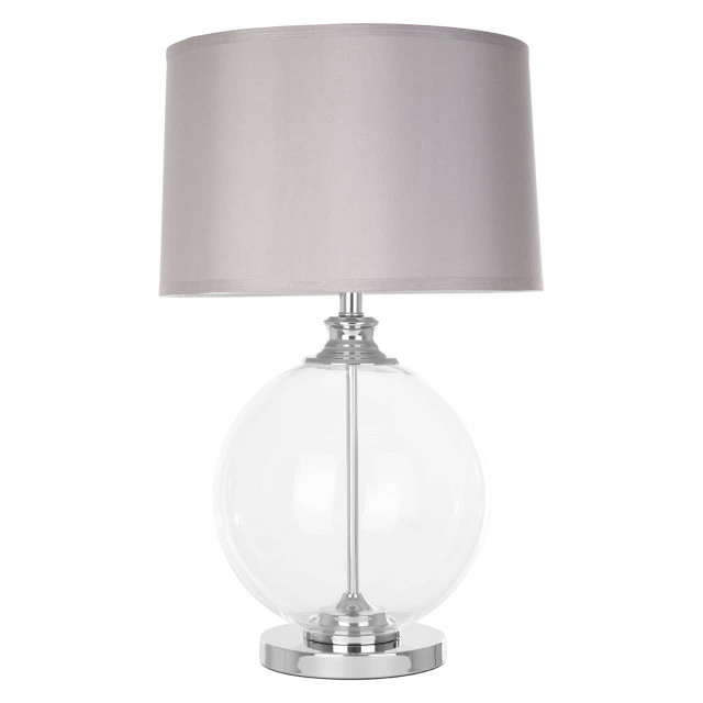 premier housewares Edna Small Clear Glass Table Lamp with Silver Silk Shade