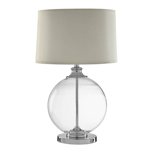 premier housewares Edna Small Round Glass Table Lamp Ivory Silk Shade