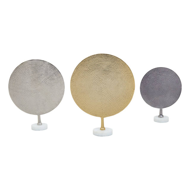 Premier Housewares Elias Set Of 3 Hammered Metal Disc Sculptures With Marble Base