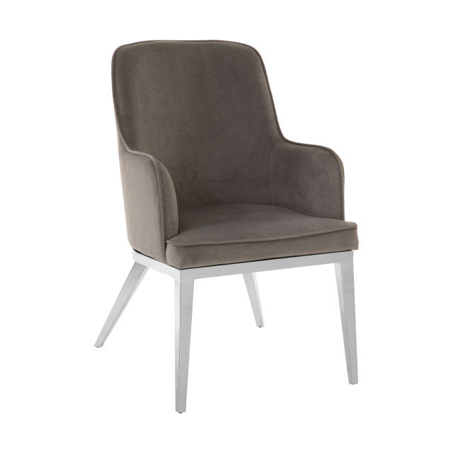 Premier Housewares Eliza Grey Velvet Dining Chair With Silver Finish Legs