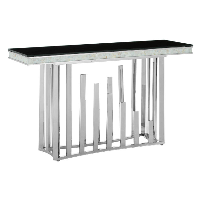Premier Housewares Eliza Silver Console Table With Black Glass Top