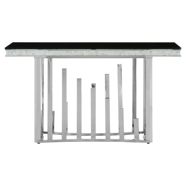 premier housewares Eliza Silver Console Table with Black Glass Top