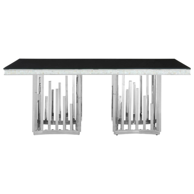 Premier Housewares Eliza Silver Finish Dining Table With Black Glass Top