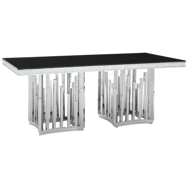 Premier Housewares Eliza Silver Finish Dining Table With Black Glass Top
